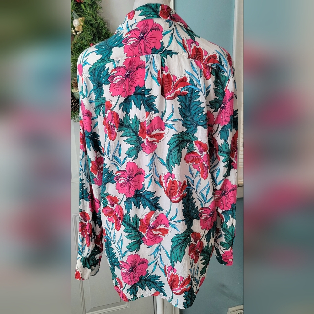 Tommy Bahama Baroque Blooms 100% Silk Button Down Womens S Pink Green Tropical - Picture 4 of 12